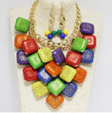 Aztec Print Multi Charm Statement Necklace Set